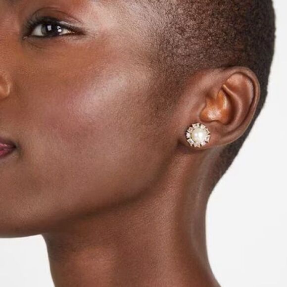 Kate Spade Candy Shop Glass Pearl, Cubic Zirconia & Goldtone Halo Stud Earrings - Picture 2 of 3